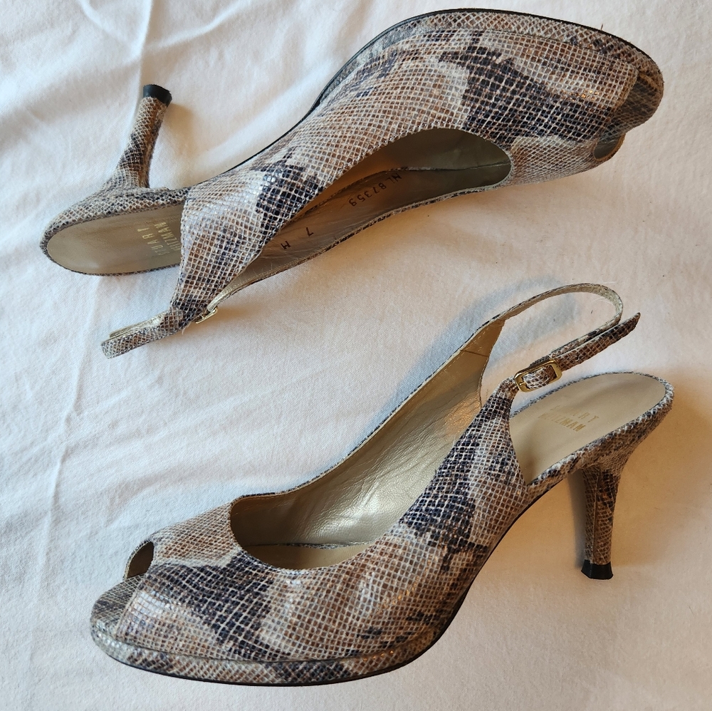 Stuart Weitzman - Suede Snake Print Pump - Size 7